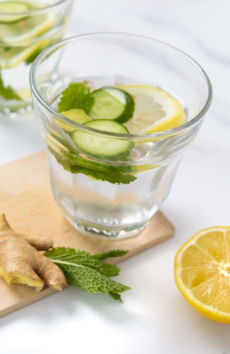 Lemon cucumber mint ginger water