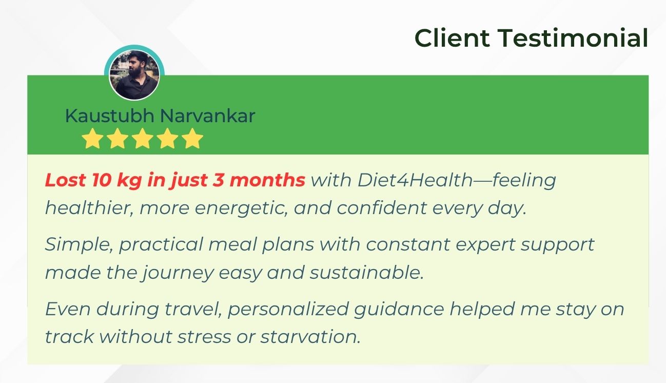 I’m really glad I chose Diet4Health for my weight loss journey. Lost 10 KG....
